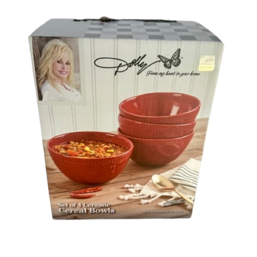 Dolly Parton Set Of 4 Red Ceramic Cereal Chili Soup Bowls Kitchen Dining New